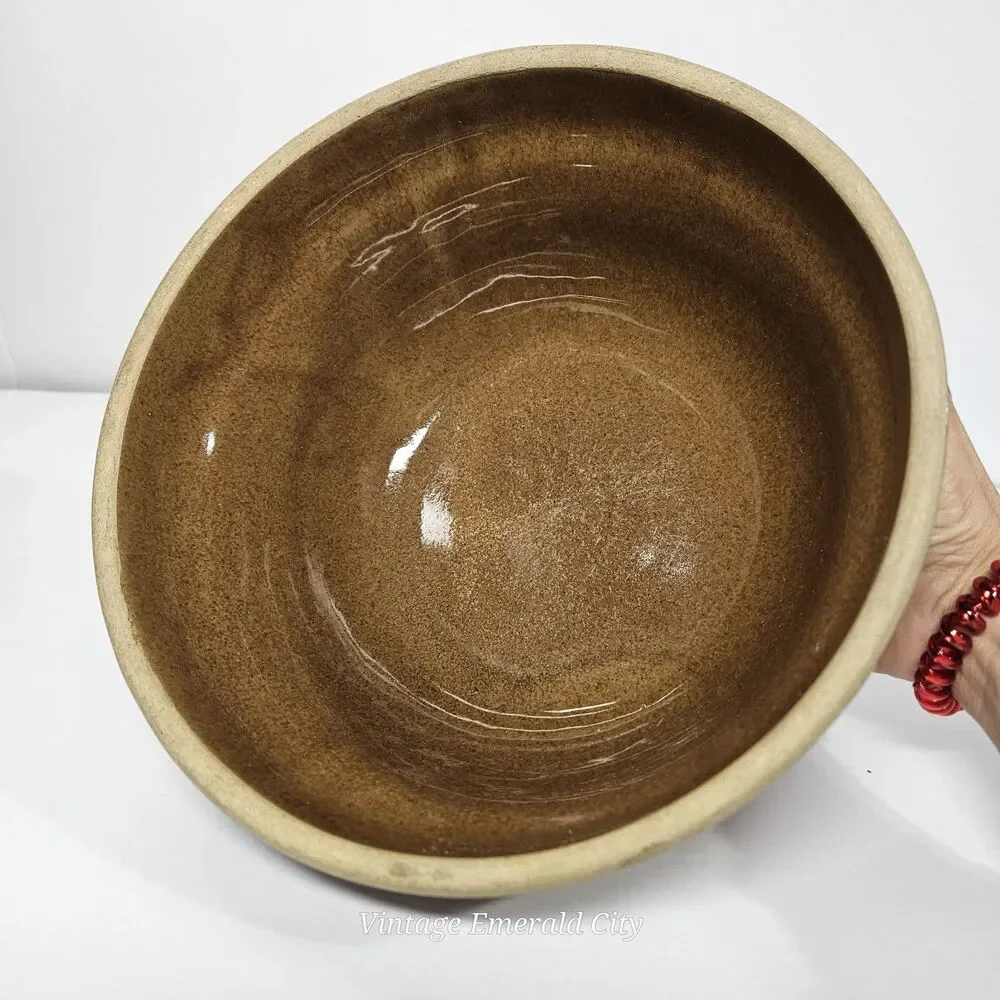 Vtg USA Ribbed Beehive Brown Stoneware 9-inch Salad Mixing Bowl Casserole No Lid
